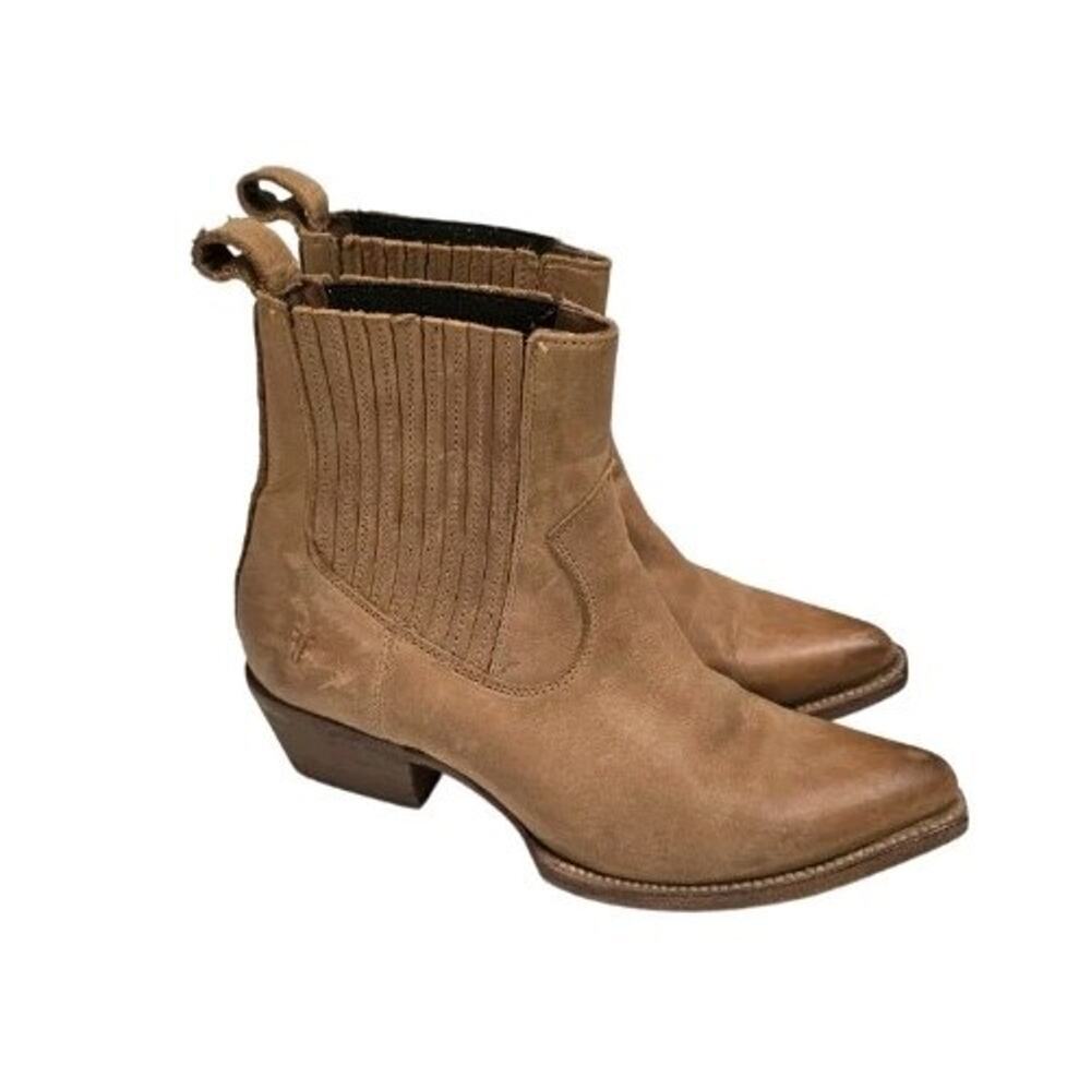 Frye Sacha Chelsea Boots Tan Leather Western Snip Toe Sz 6.5 B Made in Mexico